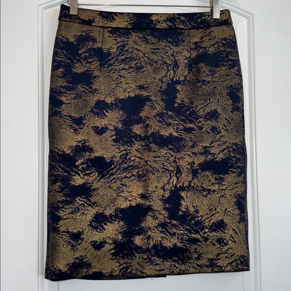 Catherine Malandrino navy blue and gold metallic pencil skirt Size 8